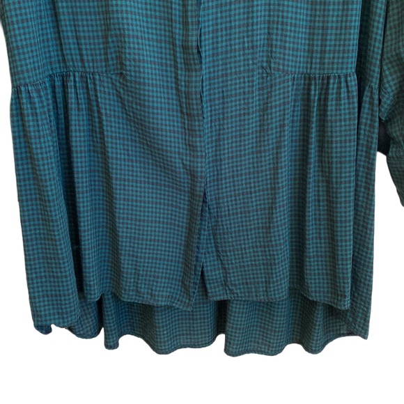 🖤🌲 Sejour Nordstrom Long Button Down Collared Black/Forest Green Check Shirt - Picture 7 of 13